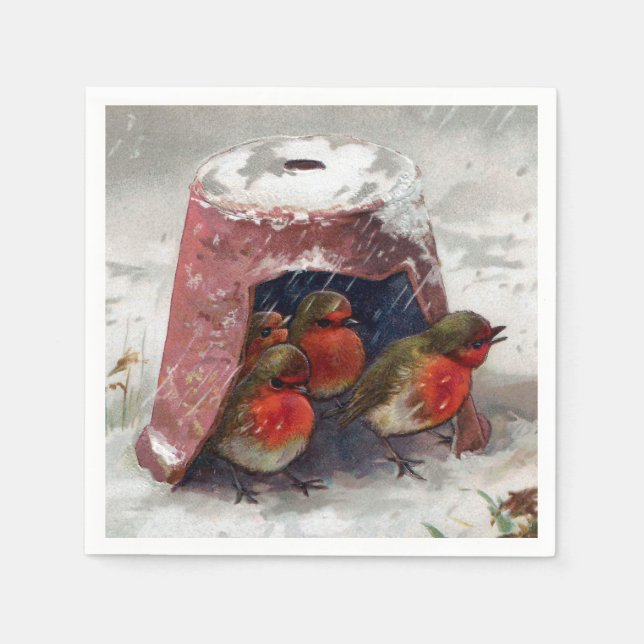 Flowerpot Shelter for English Robins Napkins (Front)