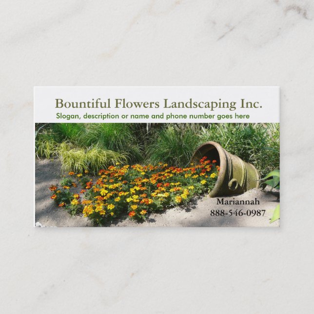 Flowerpot spilling flowers Landscaper or Gardener Business Card (Front)