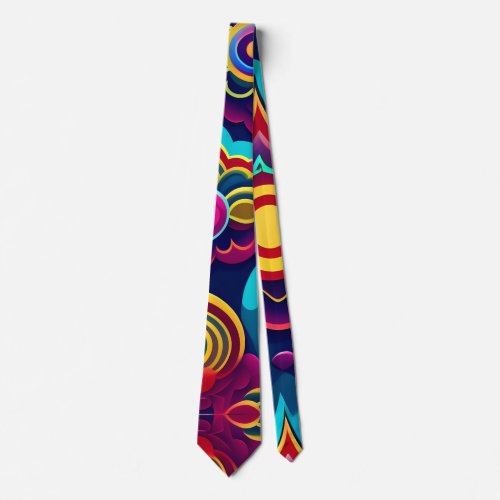 Flowers 3D and Hills Rainbow Pattern Neck Tie
