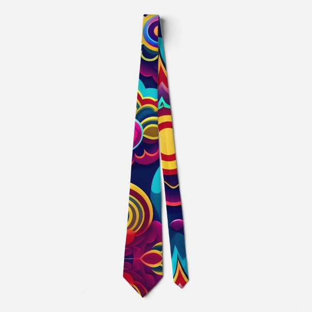 Flowers 3D and Hills Rainbow Pattern Neck Tie (Front)