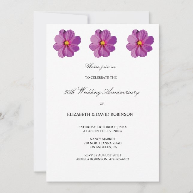 flowers 50th anniversary wedding anniversary invitation (Front)