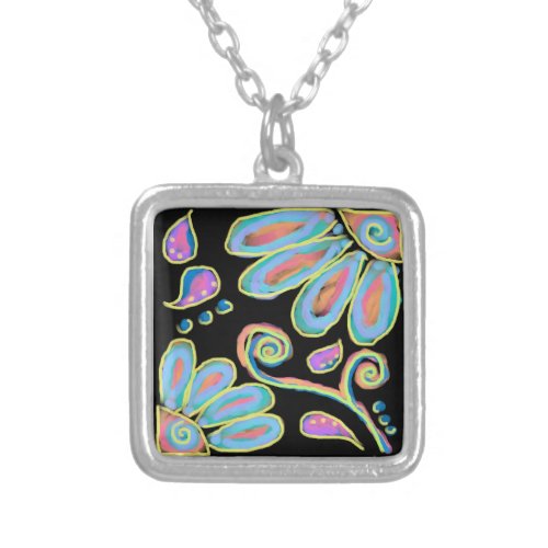 Flowers Abstract Art to Wear Silver Plated Necklace