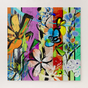Flowers Abstract, Geometric Lines Composition. Jigsaw Puzzle