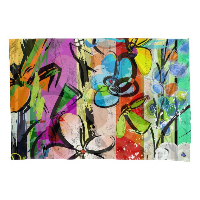 Flowers Abstract, Geometric Lines Composition. Pillow Case (Front)