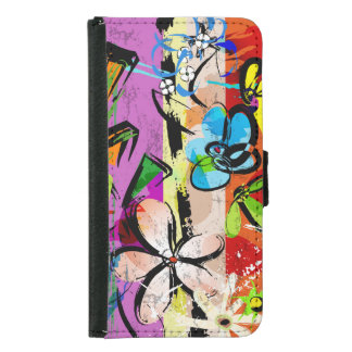 Flowers Abstract, Geometric Lines Composition. Samsung Galaxy S5 Wallet Case