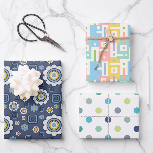 Flowers, Abstracts And Polka Dots  Wrapping Paper Sheets (Front)