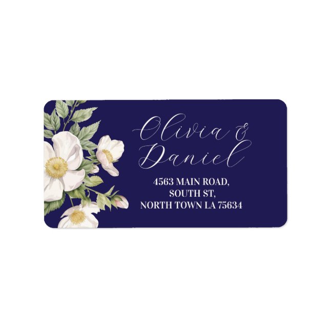 Flowers Address Labels Stickers Navy Cream Wedding (Front)