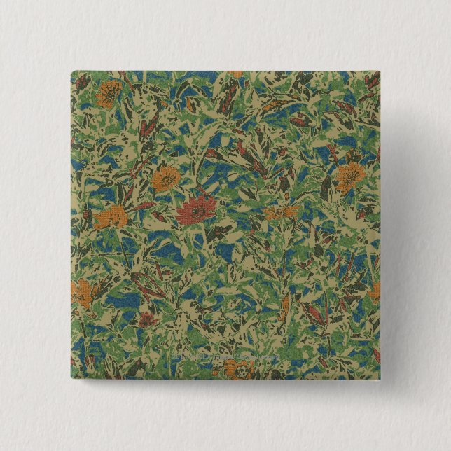 Flowers against leaf camouflage pattern pinback button (Front)