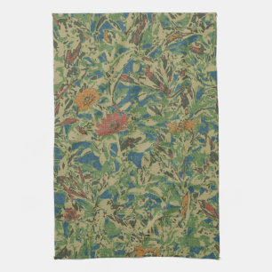 Flowers against leaf camouflage pattern towel