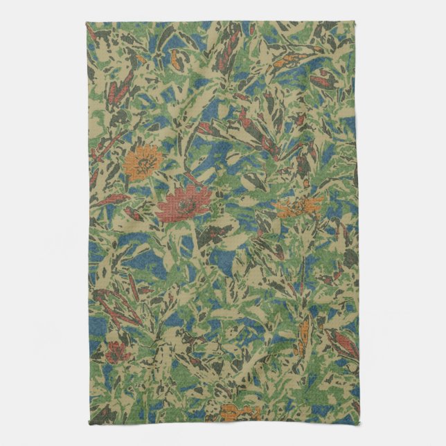 Flowers against leaf camouflage pattern towel (Vertical)
