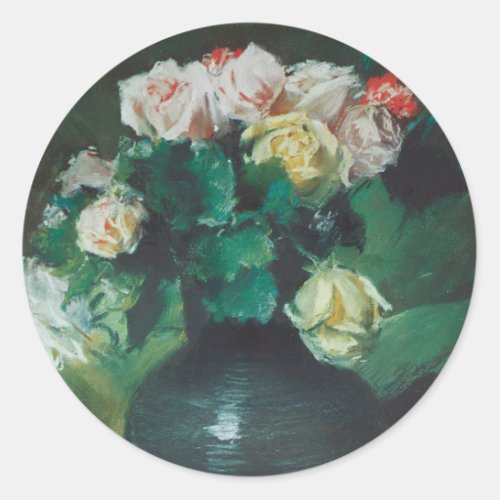 Flowers aka Roses by William Merritt Chase Classic Round Sticker