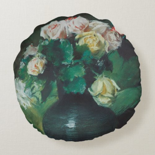 Flowers aka Roses by William Merritt Chase Round Pillow