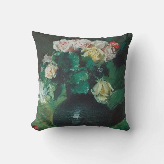 Flowers (aka Roses) by William Merritt Chase Throw Pillow (Front)