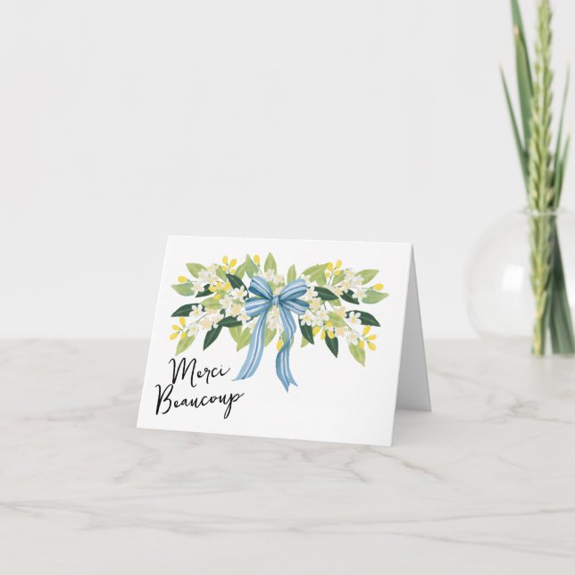 Flowers and a Bow Coastal Thank You Card (Front)