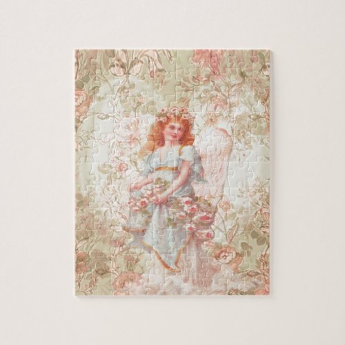 Flowers and Angel Vintage Collage Jigsaw Puzzle