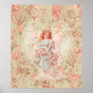 Flowers and Angel Vintage Collage Poster