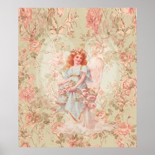 Flowers and Angel Vintage Collage Poster