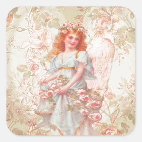 Flowers and Angel Vintage Collage Square Sticker