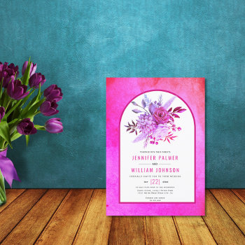 Flowers And Arch Magenta Pink Wedding Invitation by weddings_ at Zazzle