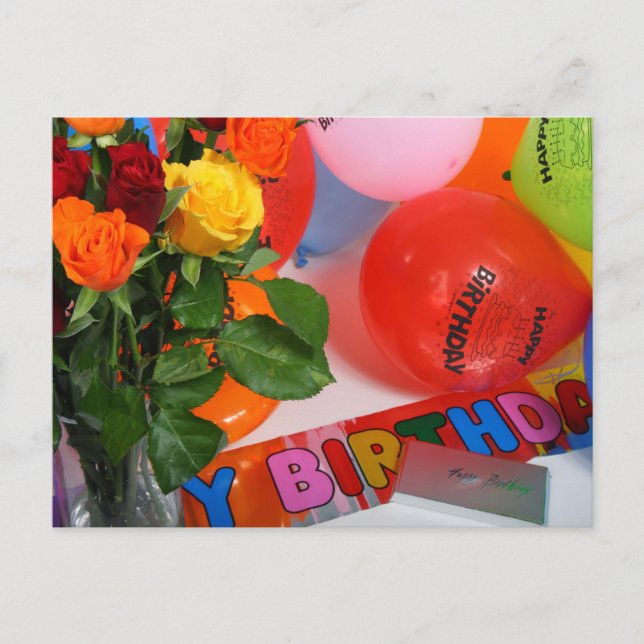 Flowers and Balloons Birthday Card (Front)