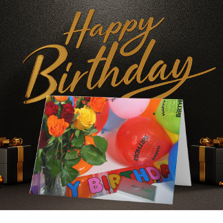 Flowers and Balloons Birthday Card