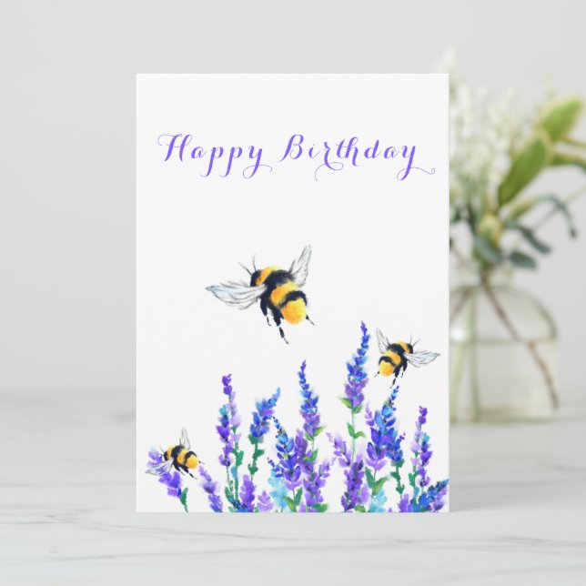 Flowers and Bees Birthday Card (Standing Front)
