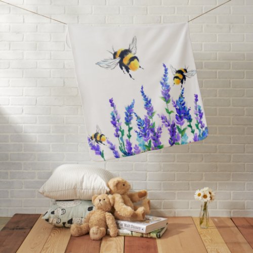 Flowers and Bees Flying Baby Blanket Spring