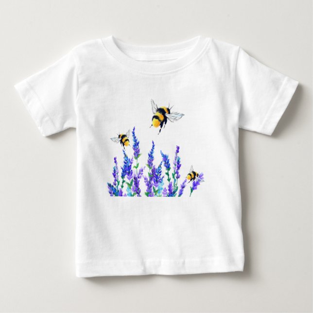 Flowers and Bees Flying Baby T-Shirt Spring Joy (Front)
