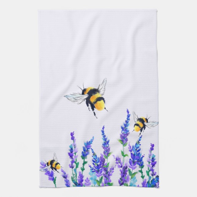 Flowers and Bees Flying Kitchen Towel (Vertical)