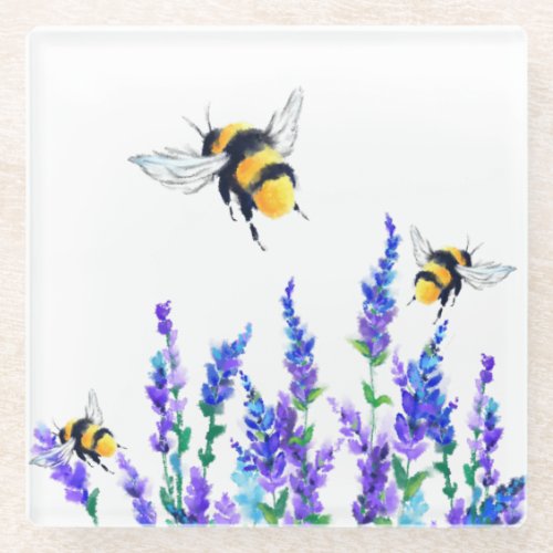 Flowers and Bees Glass Coaster _ Spring