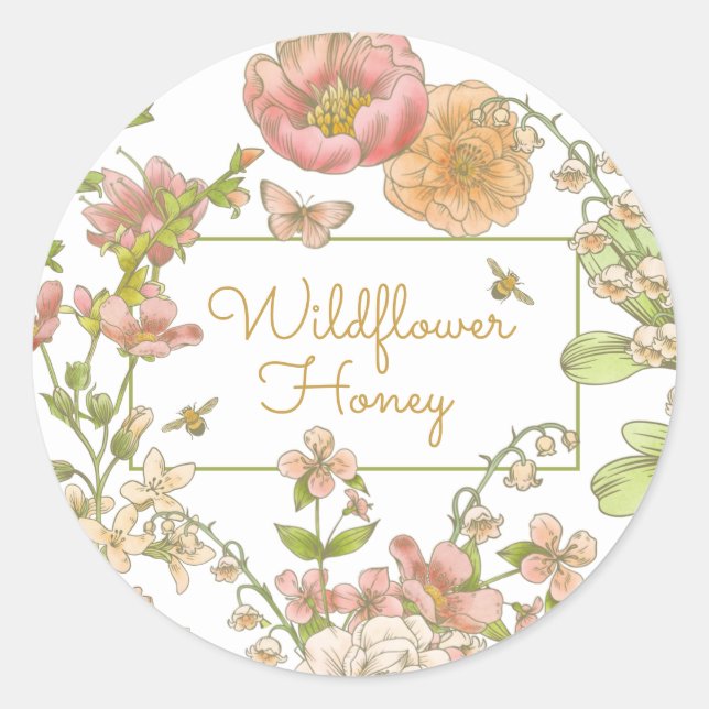 Flowers and Bees Honey Sticker (Front)