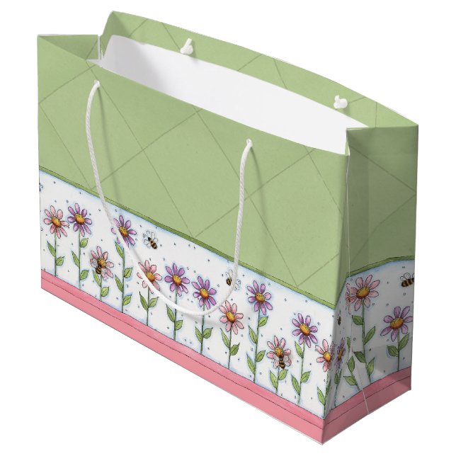 Flowers and Bees Large Gift Bag (Back Angled)