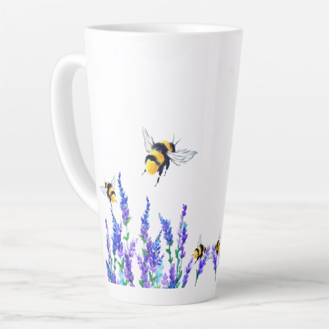 Flowers and Bees Latte Mug (Left Angle)