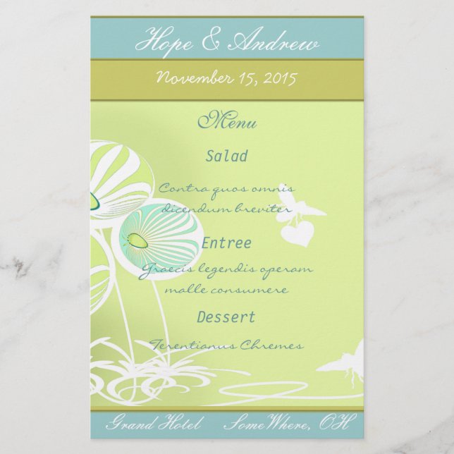 Flowers and Bees Menu (Front)
