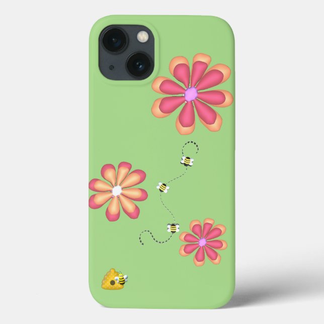 Flowers and Bees on Lime  Case-Mate iPhone Case (Back)