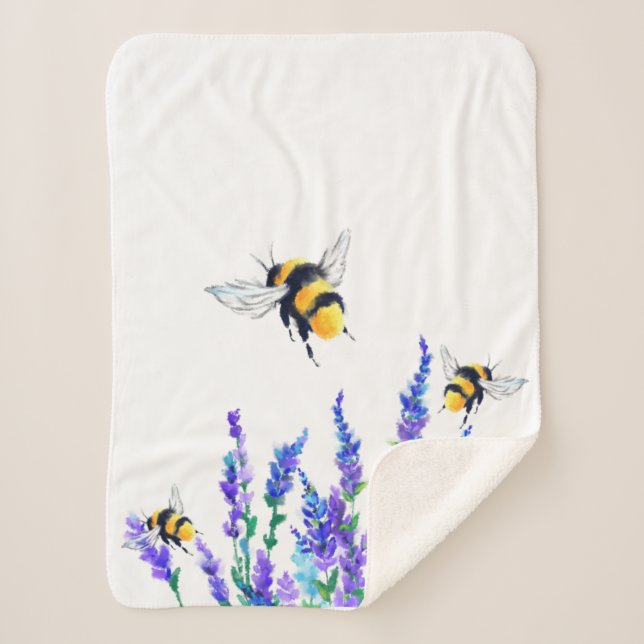 Flowers and Bees Sherpa Blanket (Front)