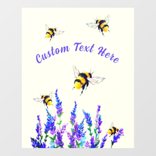 Flowers and Bees Wall Decal with Custom Text (Front)