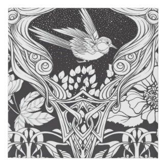 Flowers and bird in art nouveau style seamless pat faux canvas print