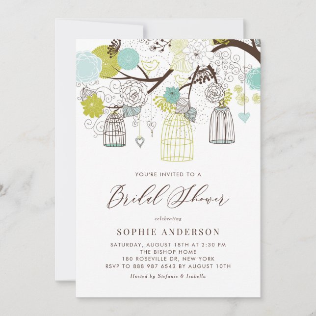 Flowers and Birdcages Bridal Shower Invitation (Front)