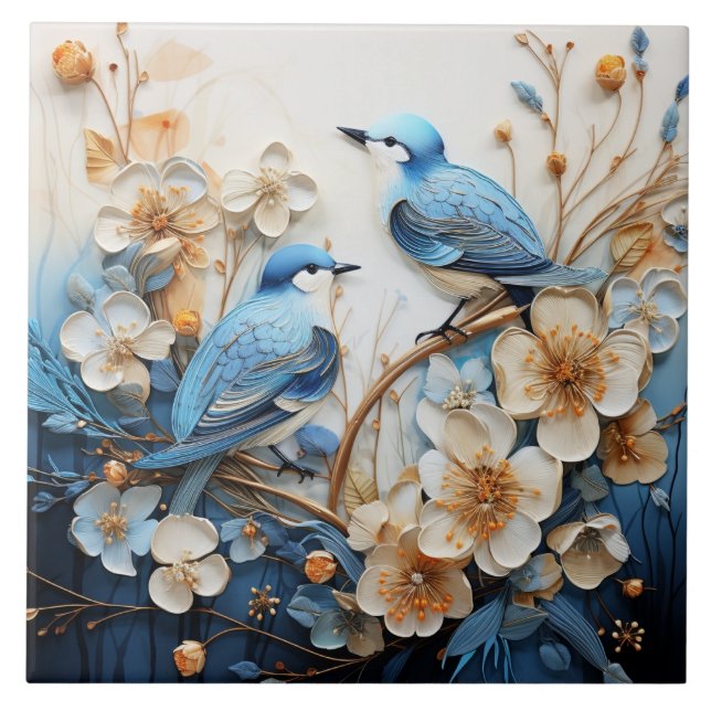 Flowers and Birds Ceramic Tile (Front)