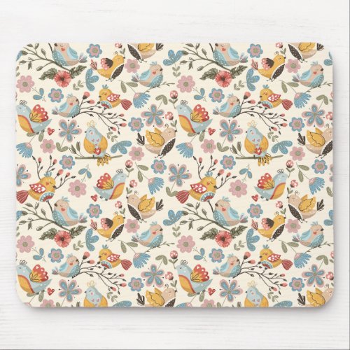 Flowers and birds in boho style mouse pad