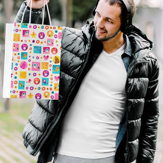 Flowers and Birds Nature Pattern Medium Gift Bag (Creator Uploaded)