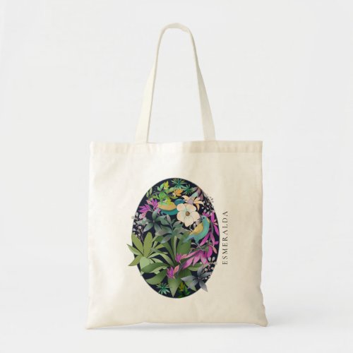 Flowers and birds tropical forest art tote bag