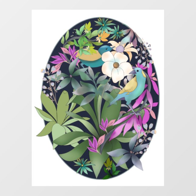 Flowers and birds tropical forest art  wall decal  (Front)