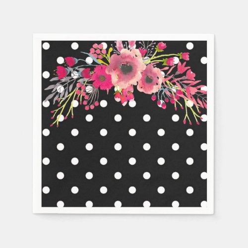 Flowers and black and white polka dot glamour paper napkins
