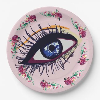 Flowers and blue Eye Art  Custom Paper Plates
