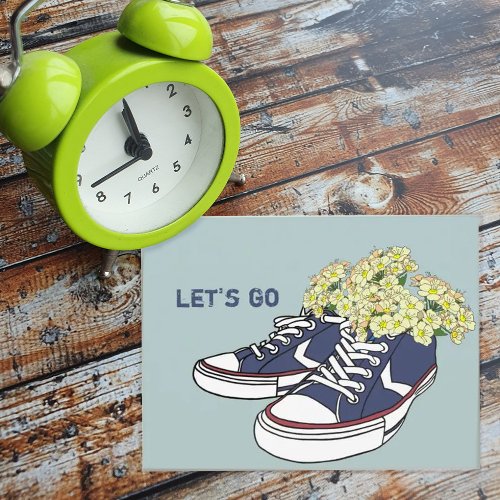 Flowers and Blue Sneakers lets Go Postcard