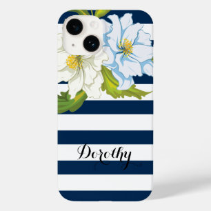 Flowers and blue, white stripes modern floral Case-Mate iPhone 14 case
