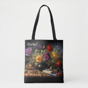 Flowers and Books Add Name Birthday Gift Tote Bag