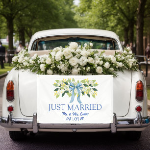 Flowers and Bow Just Married Car Banner